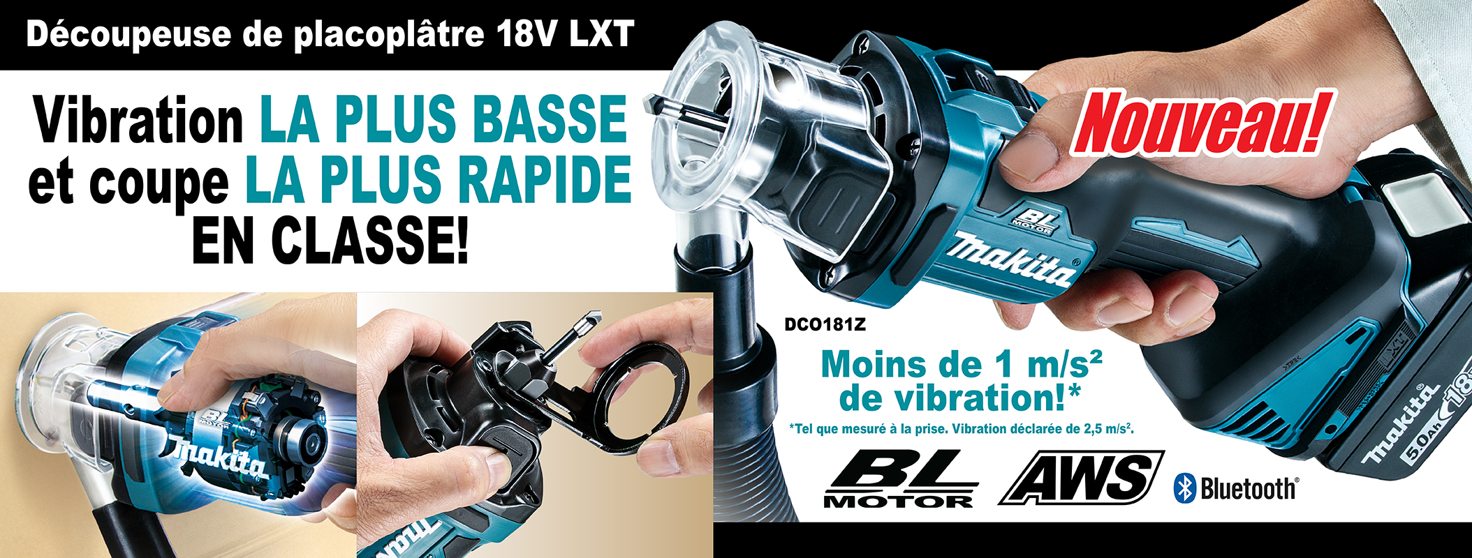 Outil de découpe de cloisons sèches sans fil avec moteur sans balais et AWS